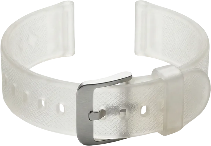 Esneklik ve geri tepme özelliği gerektiren giyilebilir teknolojiler için üretilmiş şeffaf esnek reçine akıllı saat kordonu.