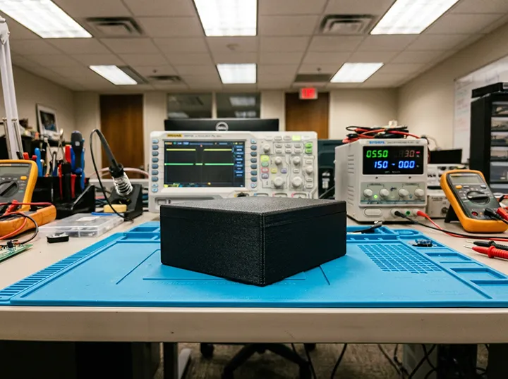 elektronik-devre-kutusu-az-adetli-uretim Elektronik devre kartları (PCB) için SLS teknolojisiyle üretilmiş endüstriyel muhafaza kutusu ve az adetli üretim.