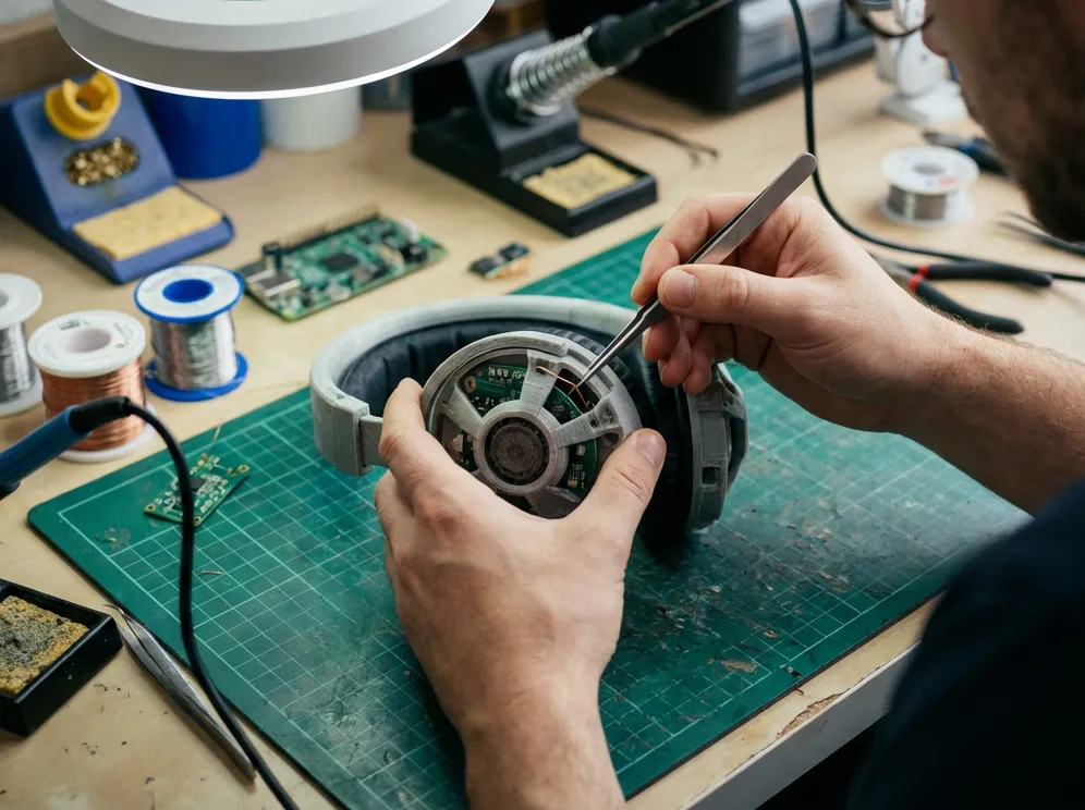 elektronik-urun-gelistirme-hizli-prototipleme Tüketici elektroniği ürün geliştirme süreçlerinde kullanılan fonksiyonel 3D baskı kulaklık ve gövde prototipi.