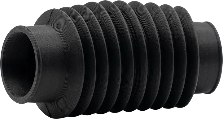 Esneme ve darbe emme özelliğine sahip, kauçuk benzeri TPU-E esnek filament ile üretilmiş 3D baskı otomotiv körüğü.