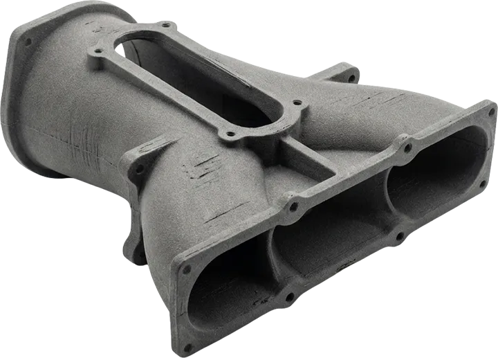 HP MJF teknolojisiyle üretilmiş, gri poliamid (PA12) malzemeden hava kanalı prototipi.