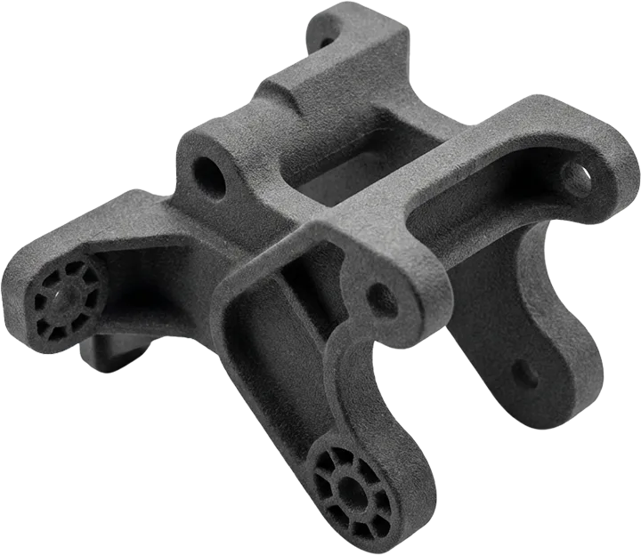 Nylon PA12 malzemesi ile SLS 3D baskı teknolojisi kullanılarak üretilmiş, mat ve kumlu yüzey dokusuna sahip, yüksek mukavemetli gri mühendislik prototipi.