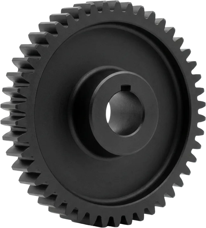 Naylon (PA) muadili teknik döküm reçinesi ile üretilmiş, aşınmaya dayanıklı siyah endüstriyel dişli prototipi.