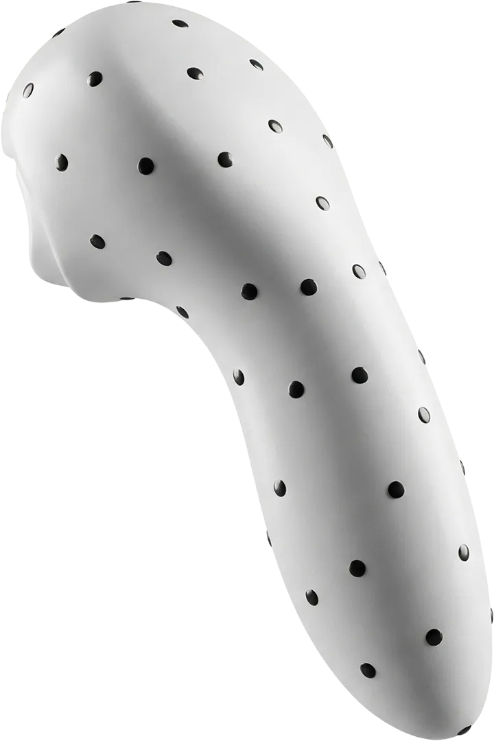 Tersine mühendislik ve dijitalleştirme amacıyla referans noktalarıyla (marker) işaretlenmiş ergonomik medikal cihaz parçası.