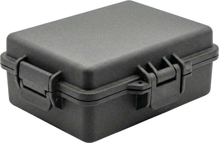 hp-mjf-sls-nylon-snap-fit-electronic-enclosure HP MJF/SLS teknolojisiyle üretilmiş, esnek tırnaklı (snap-fit) montaj mekanizmasına sahip dayanıklı gri elektronik kutu.