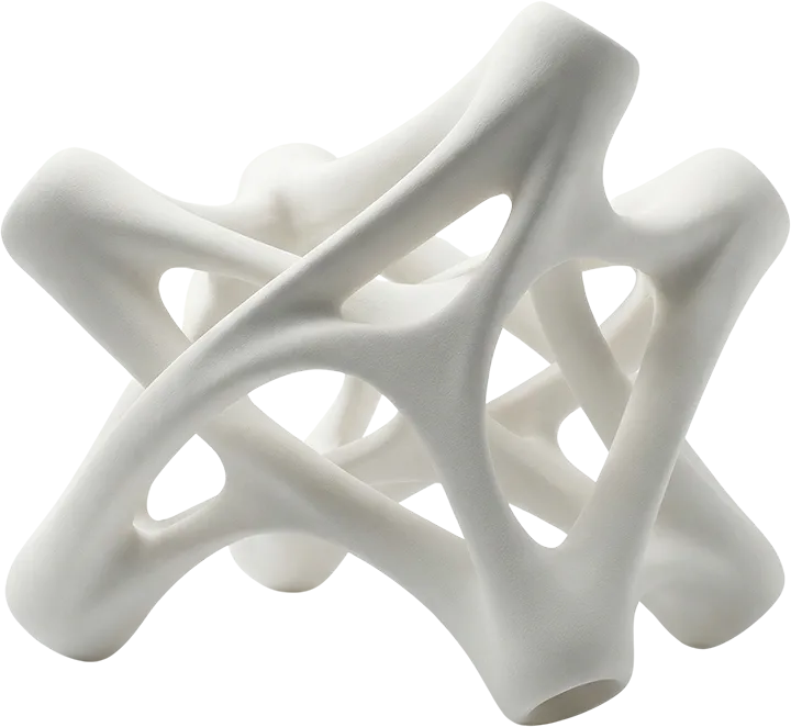 sls-printing-parametric-architectural-structural-node SLS 3D baskı ile üretilmiş, modern mimari yapılar için kullanılan karmaşık geometrilere sahip beyaz parametrik bağlantı düğümü.