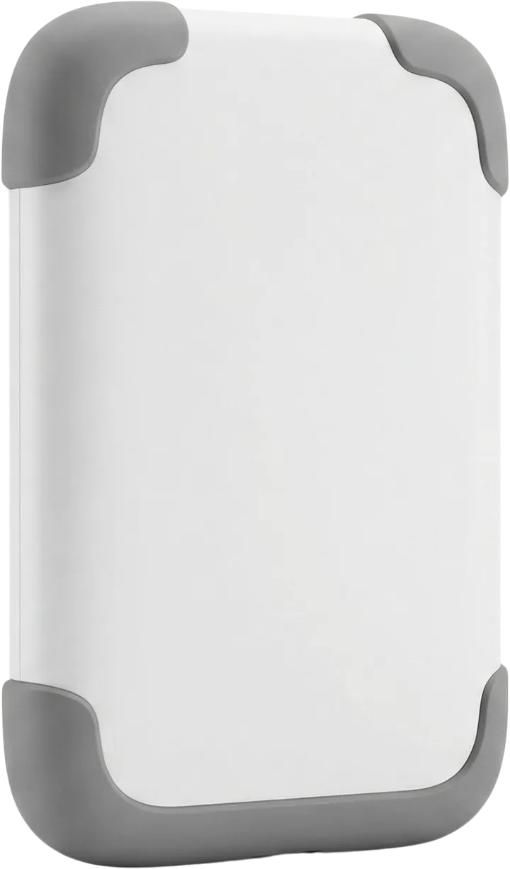 vacuum-casting-overmolded-smart-device-enclosure Vakumlu kalıplama ile üretilmiş, sert gövde üzerine yumuşak kauçuk (overmolding) darbe emici kaplanmış elektronik cihaz muhafazası.