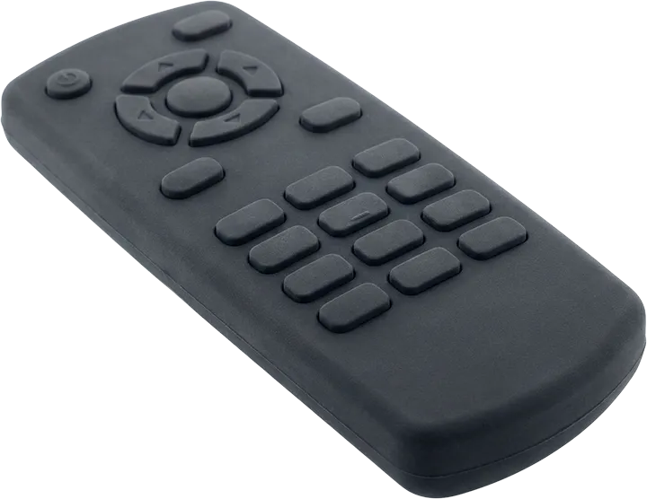 Vakumlu kalıplama ile üretilmiş, yumuşak dokulu (soft-touch) gri silikon tuş takımı ve kumanda pedi prototipi.